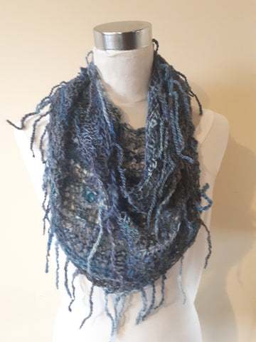Triangle Fringe Scarf "Blue Jeans" - 50% NZ Wool  50% Mohair.